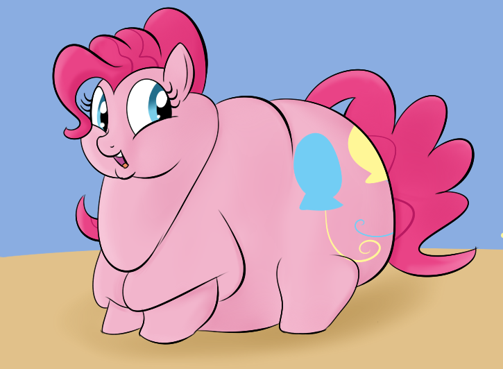 Size: 725x532 | Tagged: safe, artist:astr0zone, derpibooru import, pinkie pie, earth pony, pony, balloonbutt, bingo wings, chubby cheeks, double chin, fat, happy, neck roll, obese, piggy pie, pudgy pie, rolls of fat, solo