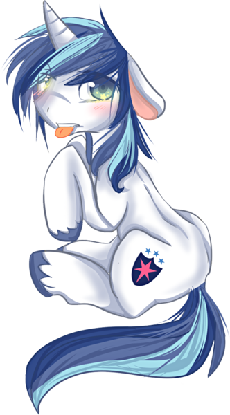 Size: 600x1083 | Tagged: safe, artist:starl, derpibooru import, shining armor, blushing, solo, tongue out