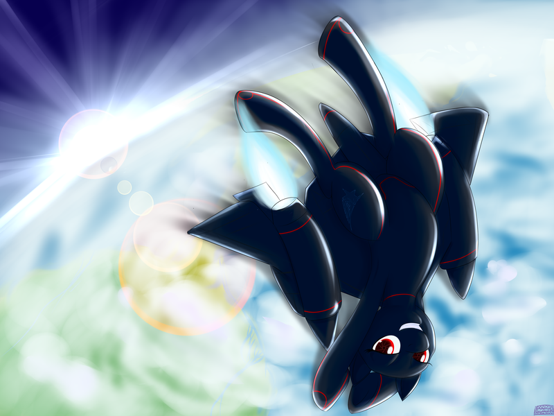 Size: 4000x3000 | Tagged: safe, artist:aerialift, derpibooru import, oc, unofficial characters only, original species, plane pony, pony, lens flare, plane, space, sr-71 blackbird