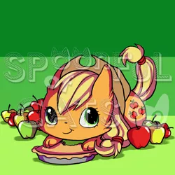 Size: 720x720 | Tagged: apple, applejack, apple pie, artist:spoonfulofcats, cat, derpibooru import, safe, species swap, watermark