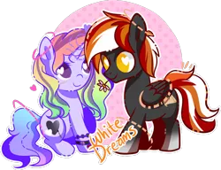 Size: 900x691 | Tagged: safe, artist:xwhitedreamsx, derpibooru import, oc, oc:quill inkwell, oc:spectrum, unofficial characters only, pegasus, pony, unicorn, duo, heart eyes, simple background, transparent background, wingding eyes