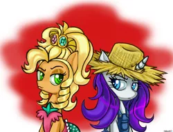 Size: 1315x1000 | Tagged: applejack, applejewel, artist:blazehart96, clothes, derpibooru import, dress, hat, overalls, rarihick, rarity, safe, simple ways, straw hat