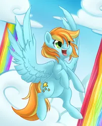 Size: 1598x1973 | Tagged: artist:skjolty, derpibooru import, flying, oc, rainbow falls, safe, solo, unofficial characters only