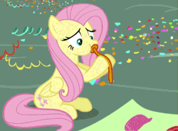 Size: 761x563 | Tagged: animated, balloon, banner, blowing, blowing up balloons, confetti, cute, derpibooru import, epic fail, fail, fluttershy, frown, paint, panting, party pooped, puffy cheeks, red face, safe, screencap, shyabetes, sitting, sweat
