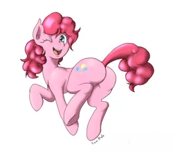 Size: 1044x924 | Tagged: artist:i am nude, derpibooru import, happy, pinkie pie, plot, solo, suggestive, wink