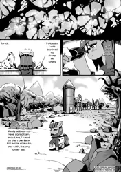 Size: 1040x1477 | Tagged: artist:sung and ama, bag, clothes, comic, comic:the friendship necklace, derpibooru import, dialogue, maud pie, microscope, monochrome, raised hoof, rock farm, safe, solo, translation, tree