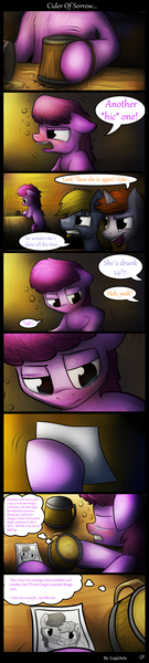 Size: 1024x4551 | Tagged: alcohol, alcoholism, artist:lupiarts, berry punch, berryshine, cider, comic, derpibooru import, drunk, foal, random pony, ruby pinch, sad, semi-grimdark, slice of life