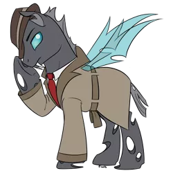 Size: 2100x2100 | Tagged: artist:floots, changeling, commission, derpibooru import, detective, hat, noir, oc, oc:private eye, pony turned changeling, safe, simple background, transparent background, trilby, unofficial characters only