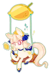 Size: 560x860 | Tagged: artist:lemonheart, derpibooru import, lemon, oc, oc:lemon-ade, safe, solo, swing, unofficial characters only