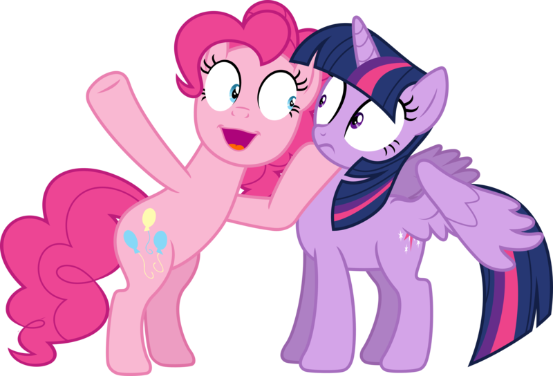 Size: 5886x4000 | Tagged: safe, artist:jeatz-axl, derpibooru import, pinkie pie, twilight sparkle, twilight sparkle (alicorn), alicorn, pony, party pooped, .zip file at source, bipedal, faic, female, mare, simple background, transparent background, vector