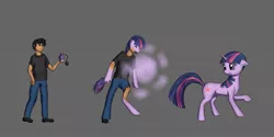 Size: 1264x632 | Tagged: safe, artist:tomek1000, derpibooru import, twilight sparkle, pony, unicorn, human to pony, male to female, perfume, rule 63, simple background, solo, transformation, transformation sequence, transgender transformation