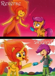 Size: 1181x1633 | Tagged: safe, artist:the-butch-x, derpibooru import, scootaloo, ponified, alicorn, pegasus, pony, equestria girls, adventure time, alternate universe, crossover, duo, flame princess, parody, style emulation