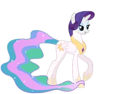 Size: 1035x772 | Tagged: dead source, safe, artist:cakeslover, derpibooru import, princess celestia, rarity, alicorn, hybrid, pony, body swap, female, fusion, head swap, mare, race swap, raricorn, rarilestia, role reversal, simple background, solo, transparent background, vector, wat, what has magic done, what has science done