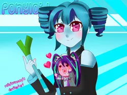 Size: 3264x2448 | Tagged: safe, artist:rainicornmagic, derpibooru import, aria blaze, sonata dusk, equestria girls, ariatsune miku, blushing, chibi, crossover, drill hair, hachune miku, hatsune miku, heart, kasane teto, leek, teto, utauloid, vocaloid