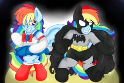 Size: 2372x1596 | Tagged: safe, artist:blackbewhite2k7, derpibooru import, rainbow dash, pony, batman, batmare, bipedal, commission, crossover, parody, sailor loyalty, sailor moon, sailor ponies