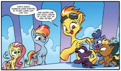 Size: 682x402 | Tagged: safe, artist:jay fosgitt, derpibooru import, idw, fluttershy, rainbow dash, spitfire, pegasus, pony, friends forever, spoiler:comic, spoiler:comicff18, foal, goggles