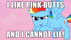 Size: 610x343 | Tagged: suggestive, derpibooru import, edit, edited screencap, screencap, pinkie pie, rainbow dash, baby got back, caption, female, image macro, implied pinkie pie, implied shipping, lesbian, meme, pinkiedash, shipping, sir mix-a-lot, song reference