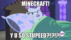 Size: 888x499 | Tagged: angry, claire corlett, derpibooru import, image macro, meme, minecraft, rage quit, safe, sweetie belle, sweetie belle is not amused, voice actor joke