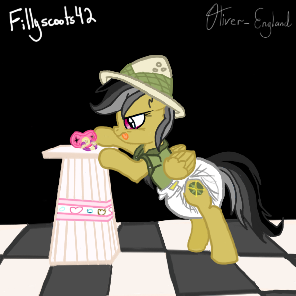 Size: 600x600 | Tagged: questionable, artist:fillyscoots42, artist:oliver-england, derpibooru import, daring do, diaper, diaper fetish, pacifier, poofy diaper, story included