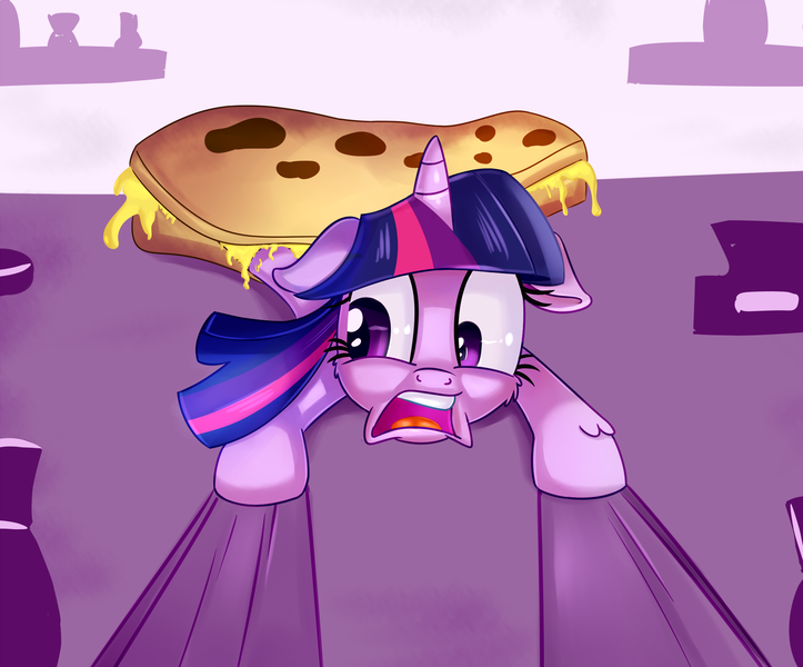 Size: 1910x1584 | Tagged: semi-grimdark, artist:discorded, derpibooru import, twilight sparkle, twilight sparkle (alicorn), alicorn, pony, party pooped, female, fetish, floppy ears, fluffy, food, frown, mare, open mouth, prone, quesadilla, scared, solo, they're just so cheesy, vore, wide eyes