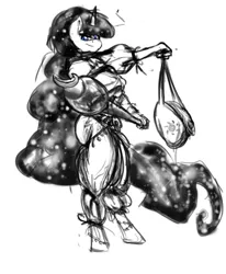 Size: 624x759 | Tagged: anthro, artist:nova, black and white, derpibooru import, grayscale, princess luna, safe, solo, unguligrade anthro