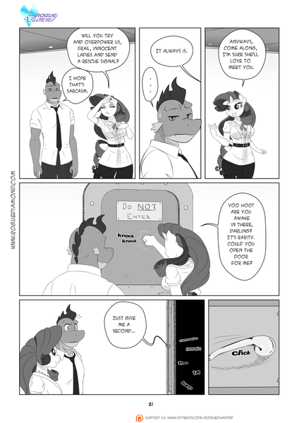 Size: 1200x1697 | Tagged: anthro, artist:pia-sama, comic, comic:rogue diamond, derpibooru import, monochrome, older, older spike, rarity, safe, spike