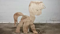 Size: 4160x2340 | Tagged: safe, artist:adog0718, derpibooru import, oc, oc:littlepip, unofficial characters only, pony, unicorn, fallout equestria, fanfic, clothes, custom, female, irl, mare, photo, pipbuck, pyrography, solo, traditional art, vault suit, woodwork