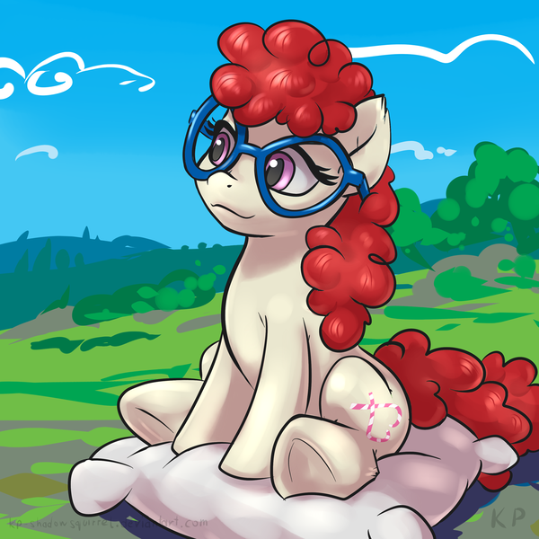 Size: 1500x1500 | Tagged: artist:kp-shadowsquirrel, cute, derpibooru import, glasses, pillow, safe, sitting, solo, twist, twistabetes, underhoof