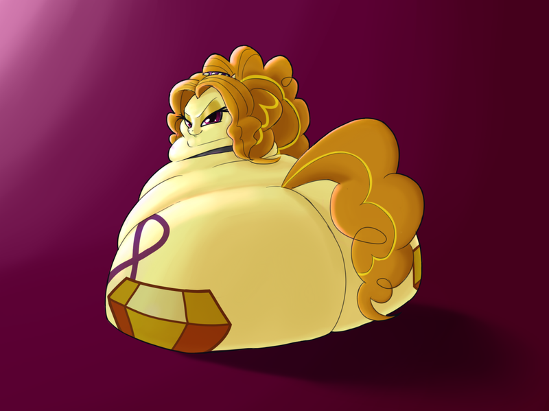 Size: 1280x959 | Tagged: questionable, artist:calorie, derpibooru import, adagio dazzle, ponified, pony, adagio dat-azzle, adagio wobble, ass, bedroom eyes, chubby cheeks, double chin, fat, female, huge butt, impossibly large butt, impossibly wide hips, looking at you, looking back, morbidly obese, obese, smirk, solo, solo female, the ass was fat, wide hips