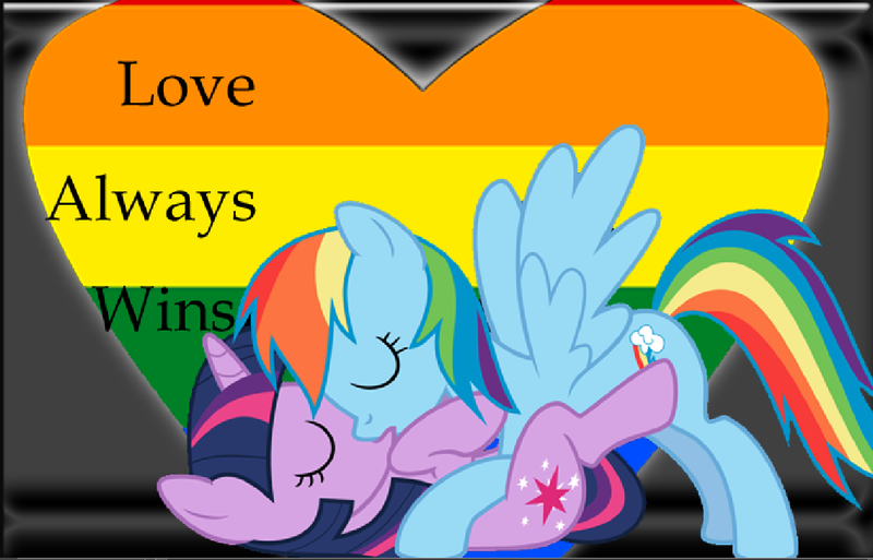 Size: 1164x746 | Tagged: safe, artist:algonquinmaniac, artist:darknessthehedgehog3, derpibooru import, rainbow dash, twilight sparkle, pegasus, pony, unicorn, 1000 hours in ms paint, cutie mark, eyes closed, female, gay pride, gay pride flag, lesbian, lgbt, lovewins, mouthpiece, ms paint, pride, shipping, twidash, unicorn twilight, vector