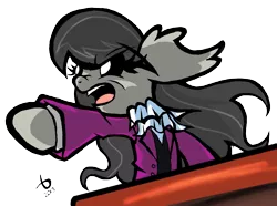 Size: 1947x1449 | Tagged: ace attorney, artist:bronycurious, derpibooru import, miles edgeworth, objection, octavia melody, parody, safe, simple background, solo, transparent background