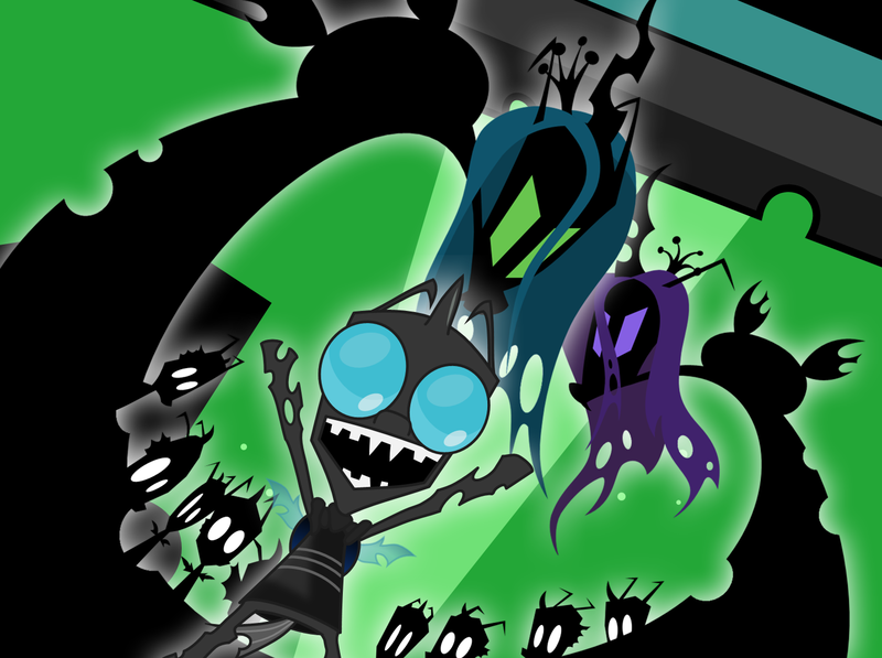 Size: 1500x1120 | Tagged: almighty tallest, artist:zimvader42, changeling, crossover, derpibooru import, invader zim, oc, oc:princess nymph, parody, queen chrysalis, safe, the tallest