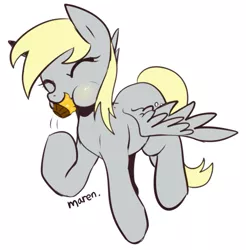 Size: 747x759 | Tagged: safe, artist:maren, derpibooru import, derpy hooves, pegasus, pony, cute, eyes closed, female, food, mare, muffin, simple background, solo, that pony sure does love muffins, white background