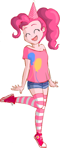 Size: 248x615 | Tagged: artist needed, clothes, converse, derpibooru import, female, hat, hot pants, human, humanized, party hat, pinkie pie, safe, socks, solo, striped socks