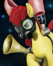 Size: 1218x1500 | Tagged: apple bloom, artist:phiktorial, derpibooru import, device, gas mask, pest control gear, pest pony, safe, solo, twitbuster apple bloom