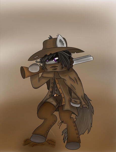 Size: 1300x1700 | Tagged: artist:arcadia-newblood, derpibooru import, gun, oc, safe, solo, unofficial characters only, wild west