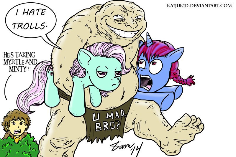 Size: 800x533 | Tagged: artist:kaijukid, bilbo baggins, derpibooru import, minty, mrytle, pun, safe, the hobbit, troll, trollface