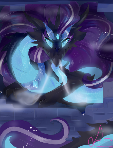 Size: 3512x4612 | Tagged: artist:rayadra, castle, derpibooru import, dragon, dragonified, female, nightmare rarity, raridragon, safe, solo, species swap