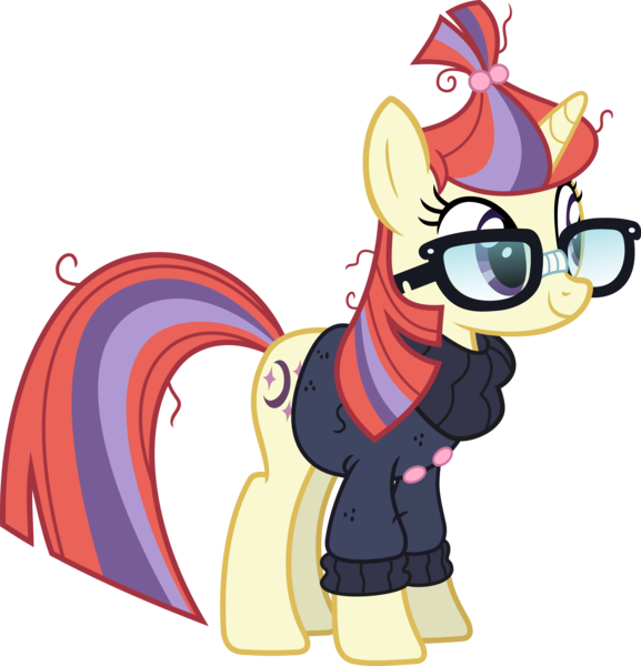 Size: 5773x6000 | Tagged: absurd resolution, amending fences, artist:magister39, clothes, derpibooru import, glasses, moondancer, safe, shirt, simple background, smiling, solo, sweater, transparent background, vector