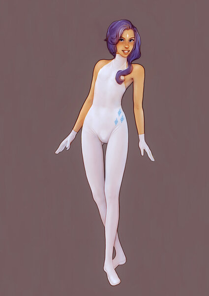 Size: 752x1062 | Tagged: artist:yuni, derpibooru import, elusive, human, humanized, leotard, male, questionable, rarity, rule 63, solo, solo male