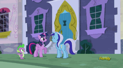 Size: 600x333 | Tagged: safe, derpibooru import, screencap, minuette, spike, twilight sparkle, twilight sparkle (alicorn), alicorn, pony, amending fences, animated, canterlot, cute, female, happy, horses doing horse things, jumping, mare, minubetes, open mouth, prancing, smiling, talking