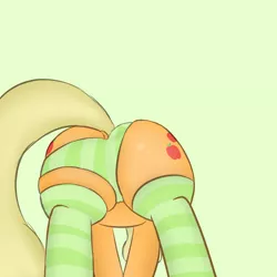 Size: 1280x1280 | Tagged: applejack, artist:flufbutt, bent over, clothes, derpibooru import, female, green underwear, panties, plot, presenting, socks, solo, solo female, striped socks, striped underwear, suggestive, underwear, wedgie, you're doing it wrong
