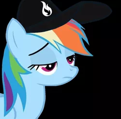 Size: 888x874 | Tagged: artist:fillylover, cap, derpibooru import, editor:tk-clopper, hat, like moths to flames, rainbow dash, safe, solo