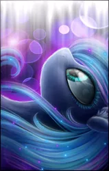 Size: 1407x2216 | Tagged: safe, artist:magnaluna, derpibooru import, princess luna, abstract background, bust, ethereal mane, female, fluffy, mare, solo, starry mane