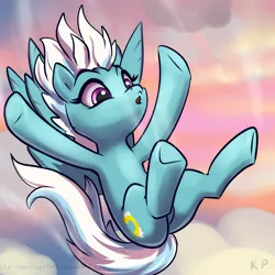 Size: 1500x1500 | Tagged: safe, artist:kp-shadowsquirrel, derpibooru import, fleetfoot, pegasus, pony, armpits, cloud, cloudy, cute, diafleetes, falling, female, having fun, image, mare, ooo, open mouth, png, solo, spread wings, underhoof, wings