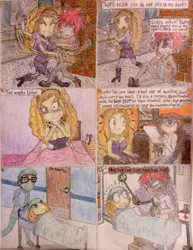 Size: 1024x1328 | Tagged: semi-grimdark, artist:meiyeezhu, derpibooru import, adagio dazzle, oc, oc:alyssa higgins, oc:hannibal, oc:widget finley, equestria girls, rainbow rocks, bed, brawl, comic, crazy face, dark comedy, doctor, faic, fight, karma, old master q, parody, revenge, scared, sinister, stretcher, surgeon, traditional art, yandere