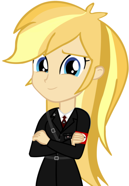 Size: 4938x7124 | Tagged: safe, artist:anonymous, artist:nuke928, derpibooru import, oc, oc:aryanne, unofficial characters only, equestria girls, absurd resolution, armband, aryan, aryanne edits, blonde, clothes, crossed arms, germany, human coloration, natural hair color, nazi, necktie, schutzstaffel, simple background, smiling, solo, swastika, transparent background, uniform, vector