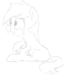 Size: 762x879 | Tagged: artist:opnioc, black and white, :c, crybaby, crying, derpibooru import, frown, grayscale, monochrome, oc, oc:aryanne, practice, sad, safe, sitting, sketch, solo, unofficial characters only