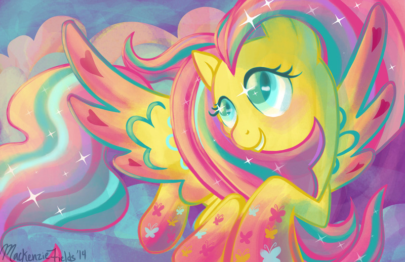 Size: 1280x828 | Tagged: artist:ghostlymuse, derpibooru import, fluttershy, rainbow power, safe, smiling, solo, spread wings