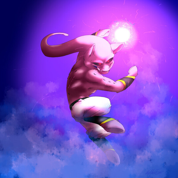 Size: 1000x1000 | Tagged: artist:the-blackeye, attack, buu, crossover, derpibooru import, dragon ball, dragon ball z, majin buu, ponified, pony buu, safe, super buu